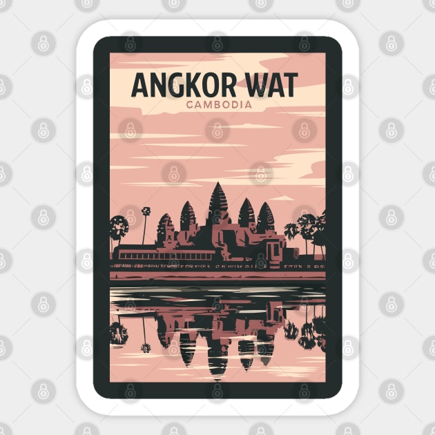 A Vintage Travel Art of Angkor Wat - Cambodia Sticker by goodoldvintage